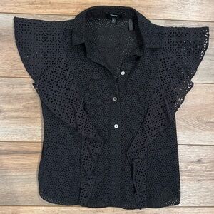 THEORY Black Eyelet Formal Ruffle Tank Top Style Blouse | Size Small